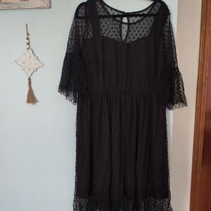 Lane Bryant Black Sheer Polka Dot Midi Dress